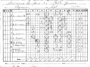 1952 Baseball Scorecard -- Gallacher Gangsters