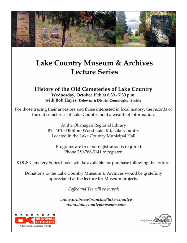 History of the old cemeteries of Lake Country